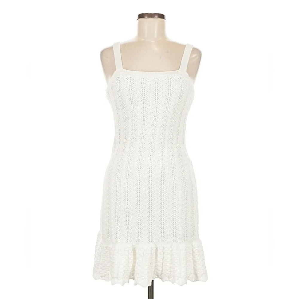 Fairy Coastal White Crochet Knit Mini Dress